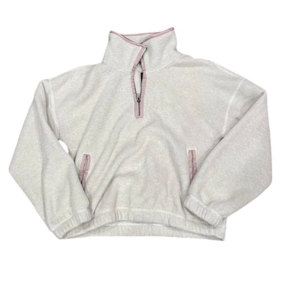 Abercrombie & Fitch Cream & Pink Sherpa Sweater comfy cute winter preppy cozy - Picture 1 of 8